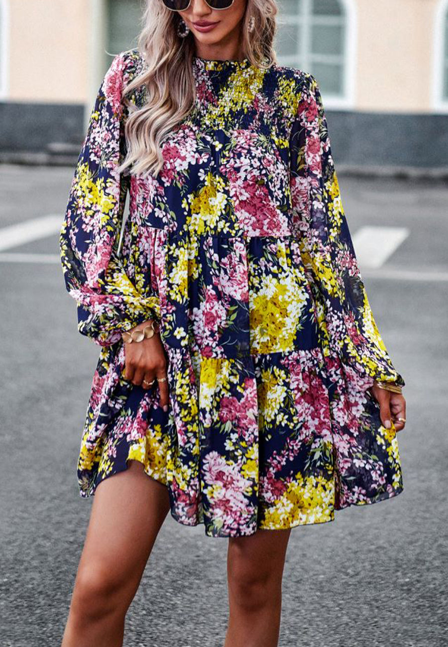 Shirred Neck Button Down Dress