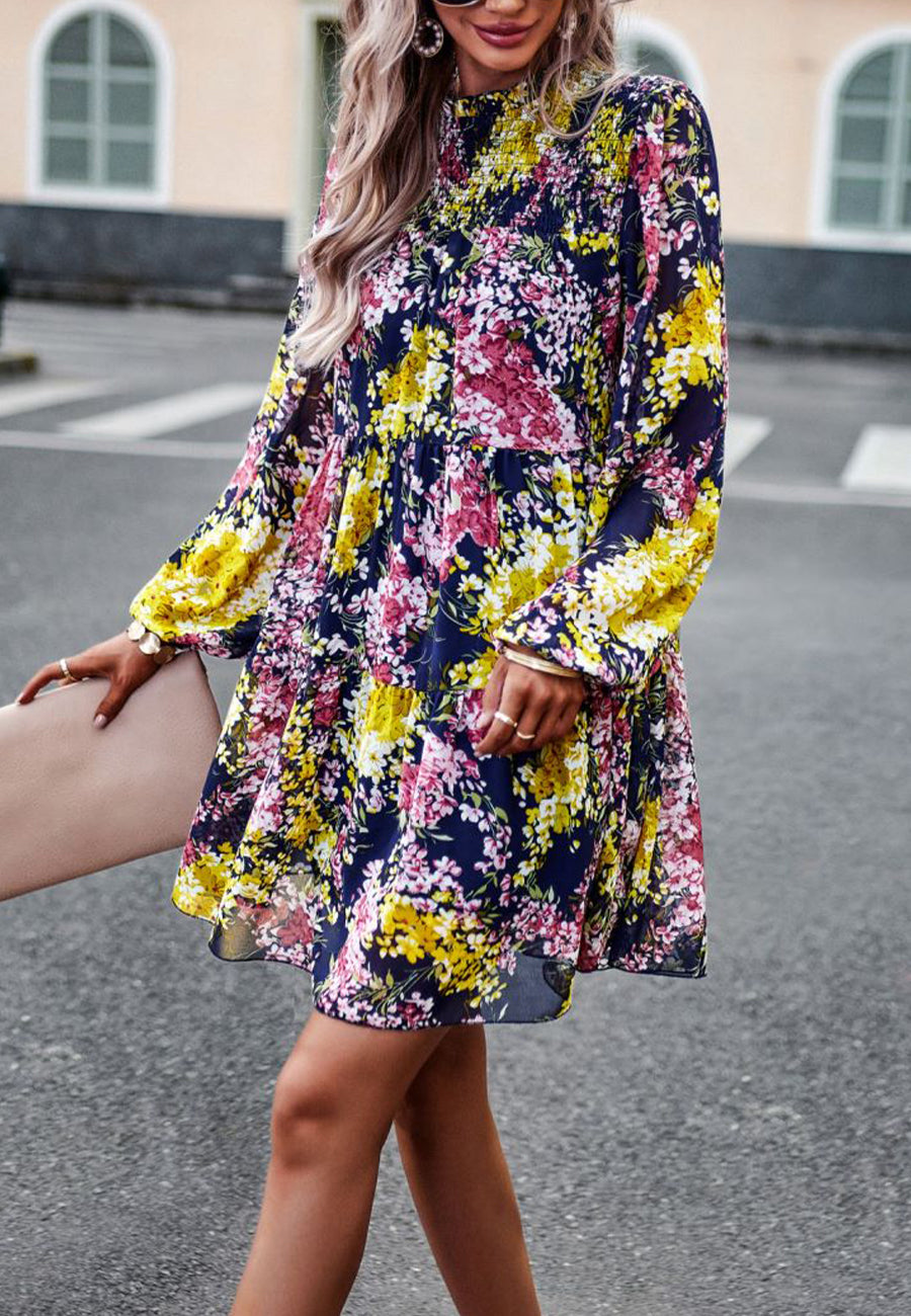 Shirred Neck Button Down Dress