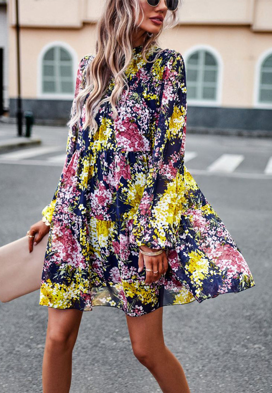 Shirred Neck Button Down Dress