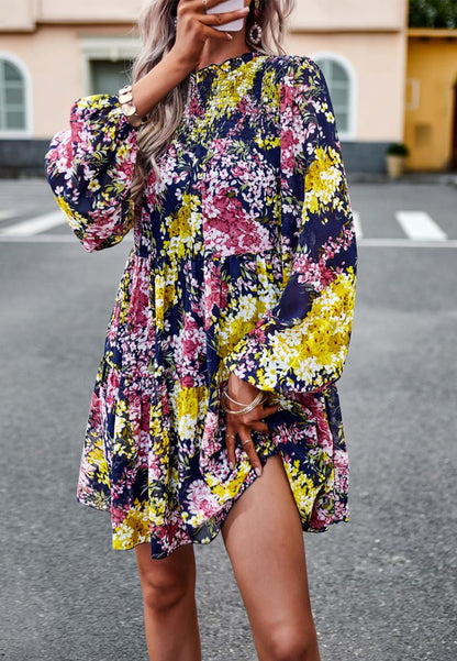 Shirred Neck Button Down Dress