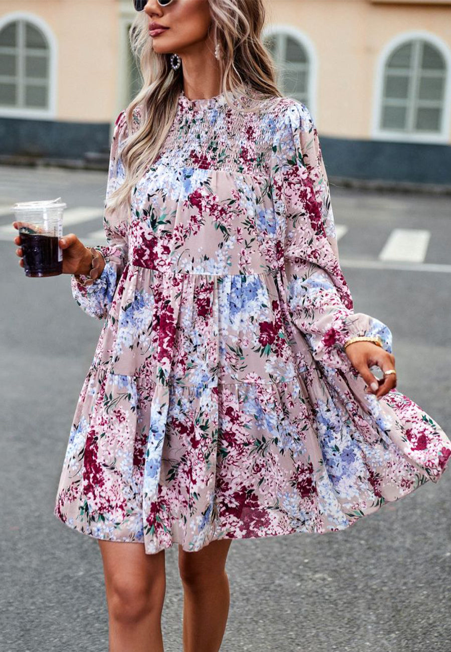 Shirred Neck Button Down Dress