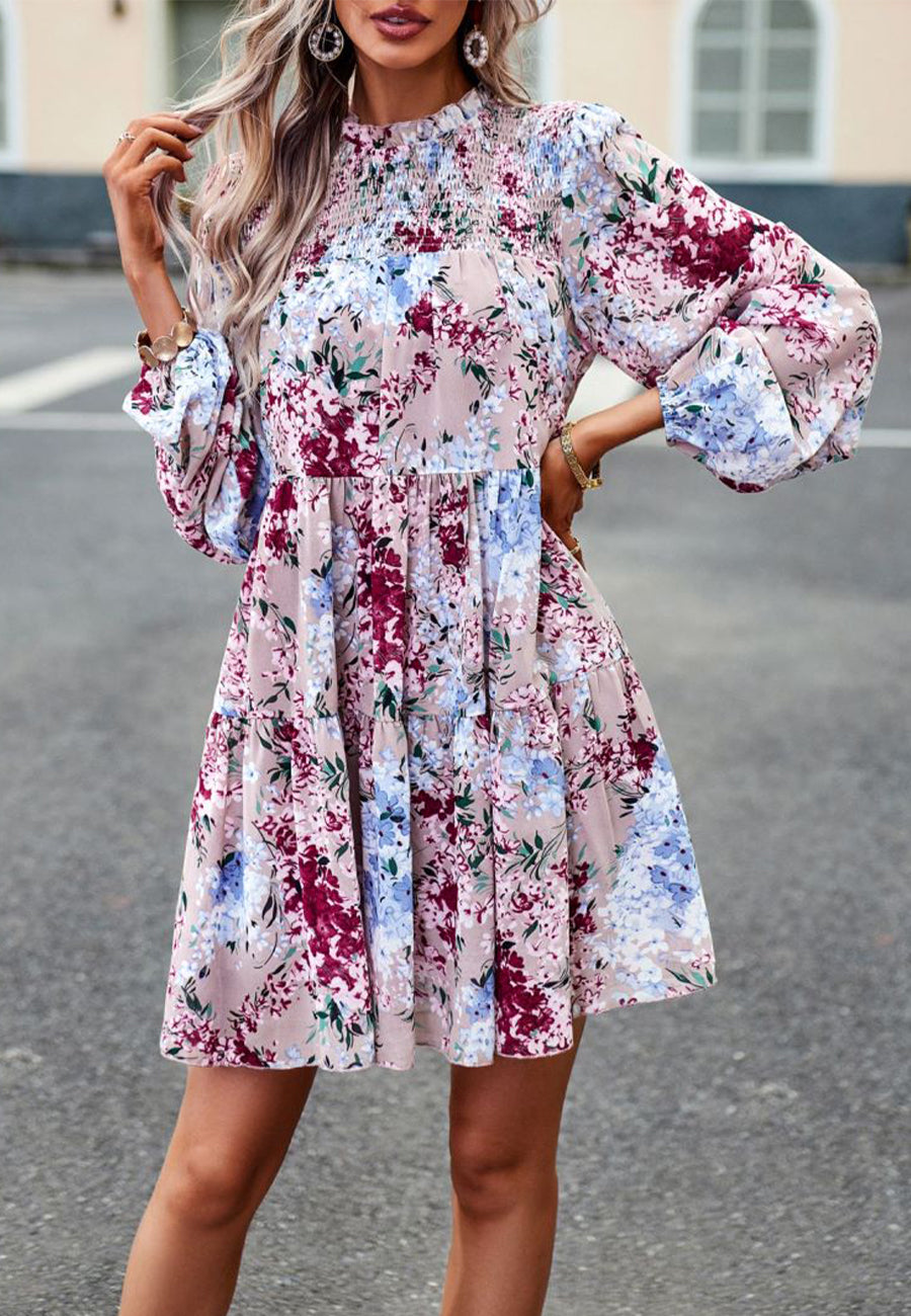 Shirred Neck Button Down Dress