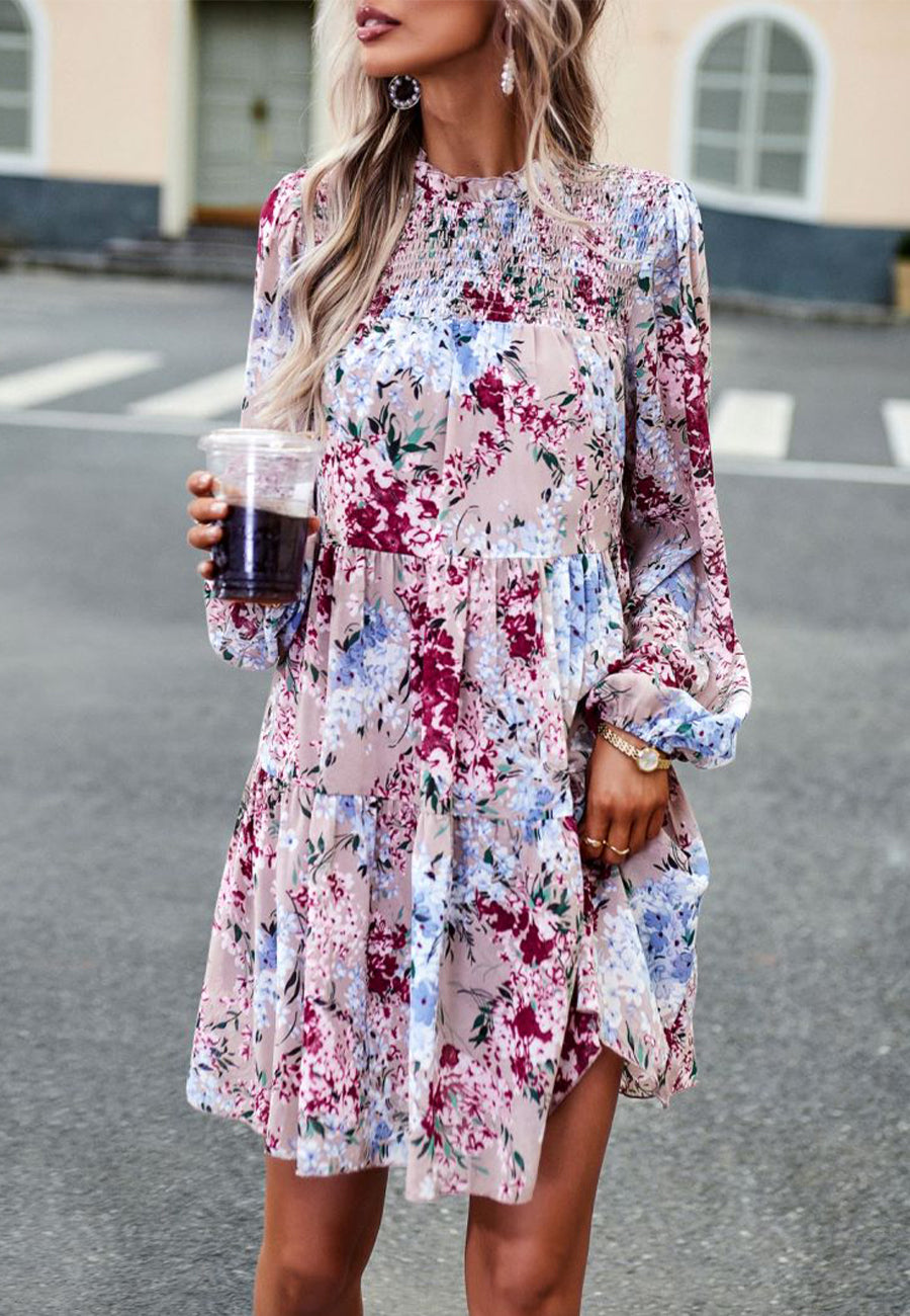 Shirred Neck Button Down Dress