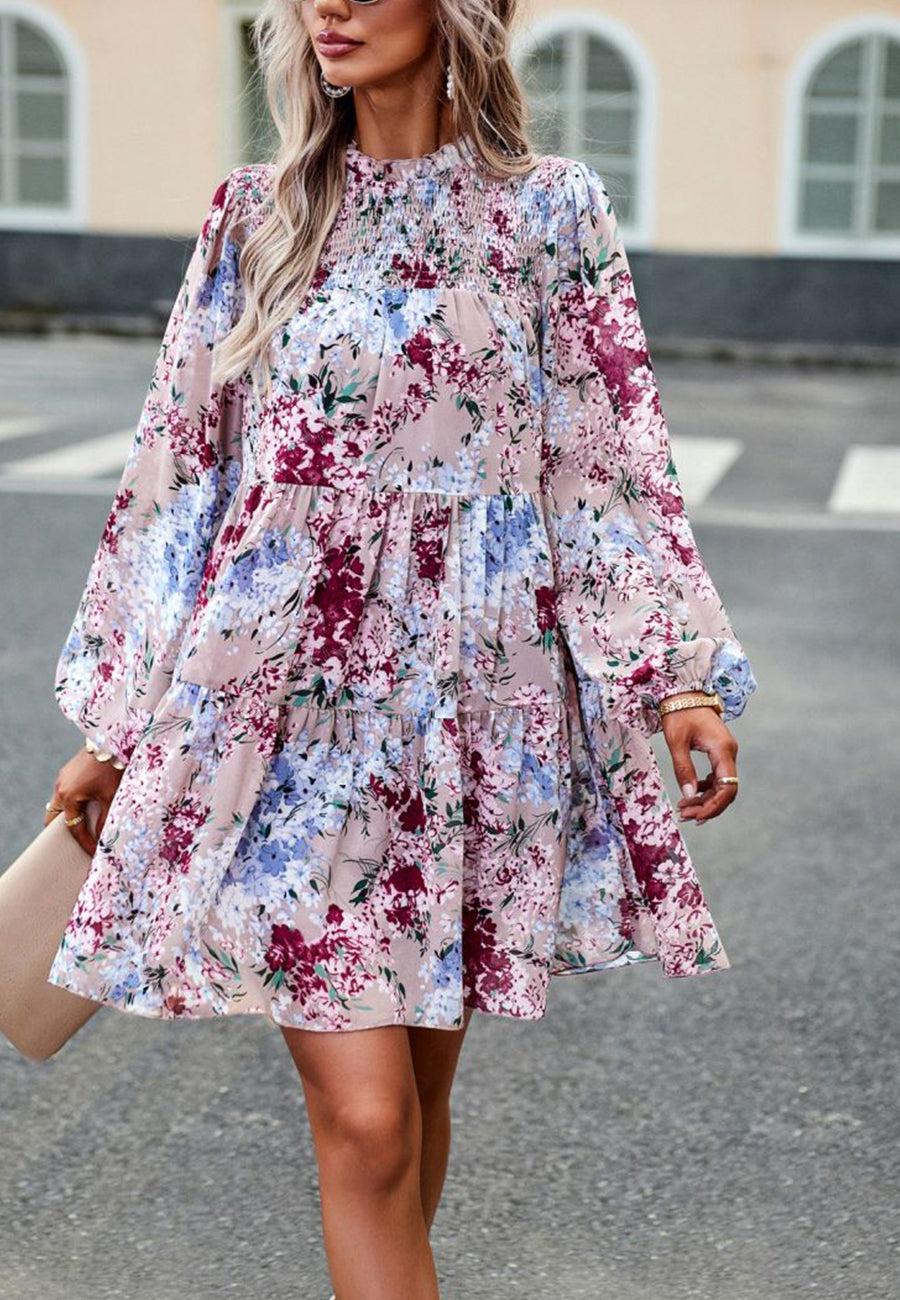 Shirred Neck Button Down Dress