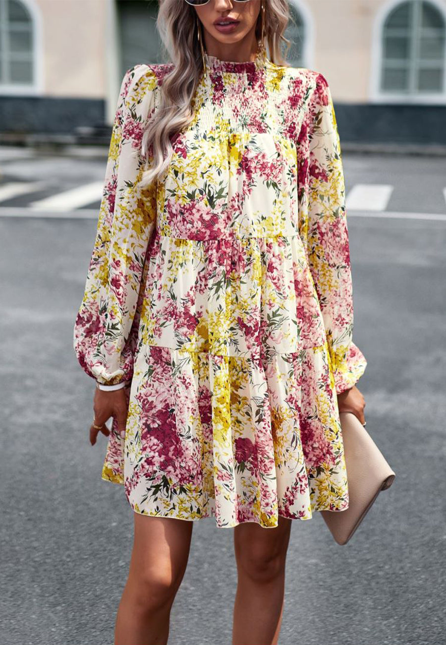 Shirred Ruffle Neck Button Down Dress for Women Above Knee Length –  Anna-Kaci