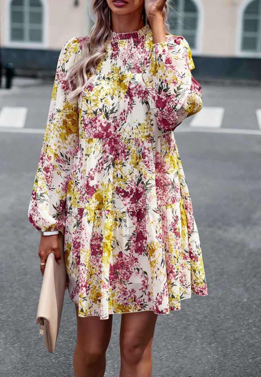 Shirred Neck Button Down Dress