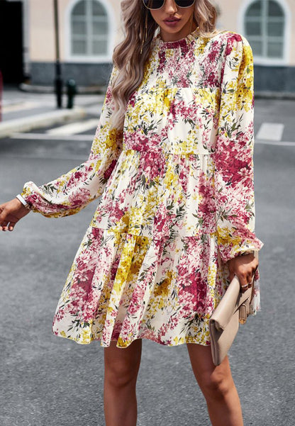 Shirred Neck Button Down Dress