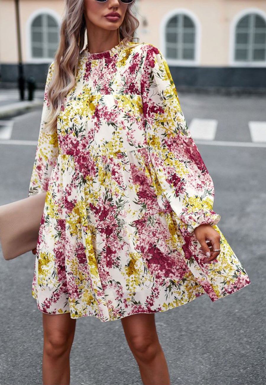 Vestido con botones y cuello fruncido
