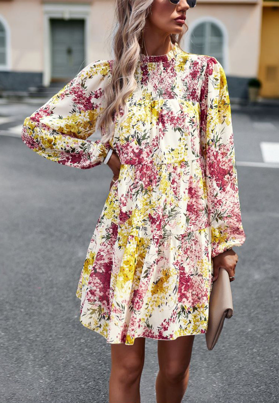 Shirred Neck Button Down Dress