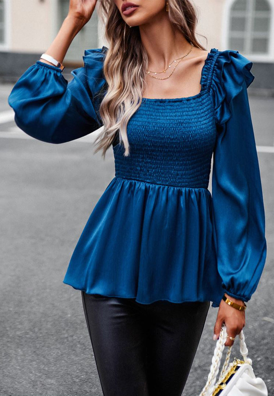 Blusa peplum con hombros con volantes