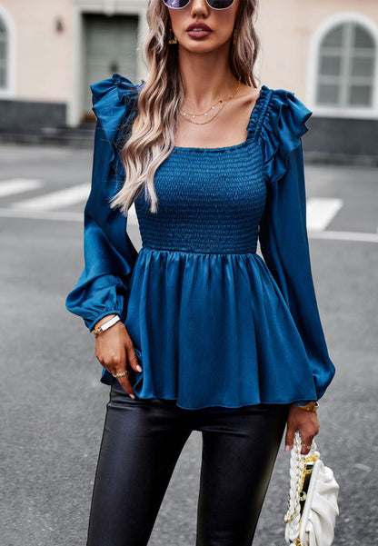 Blusa peplum con hombros con volantes