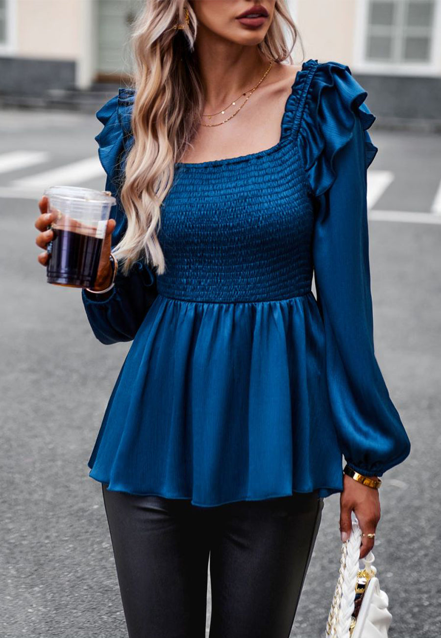 Blusa peplum con hombros con volantes