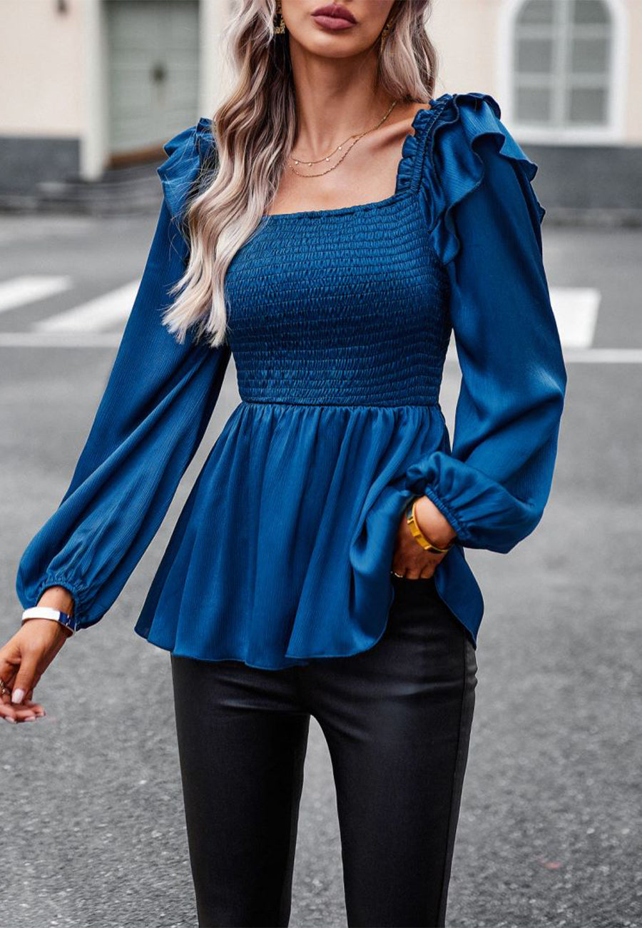 Blusa peplum con hombros con volantes