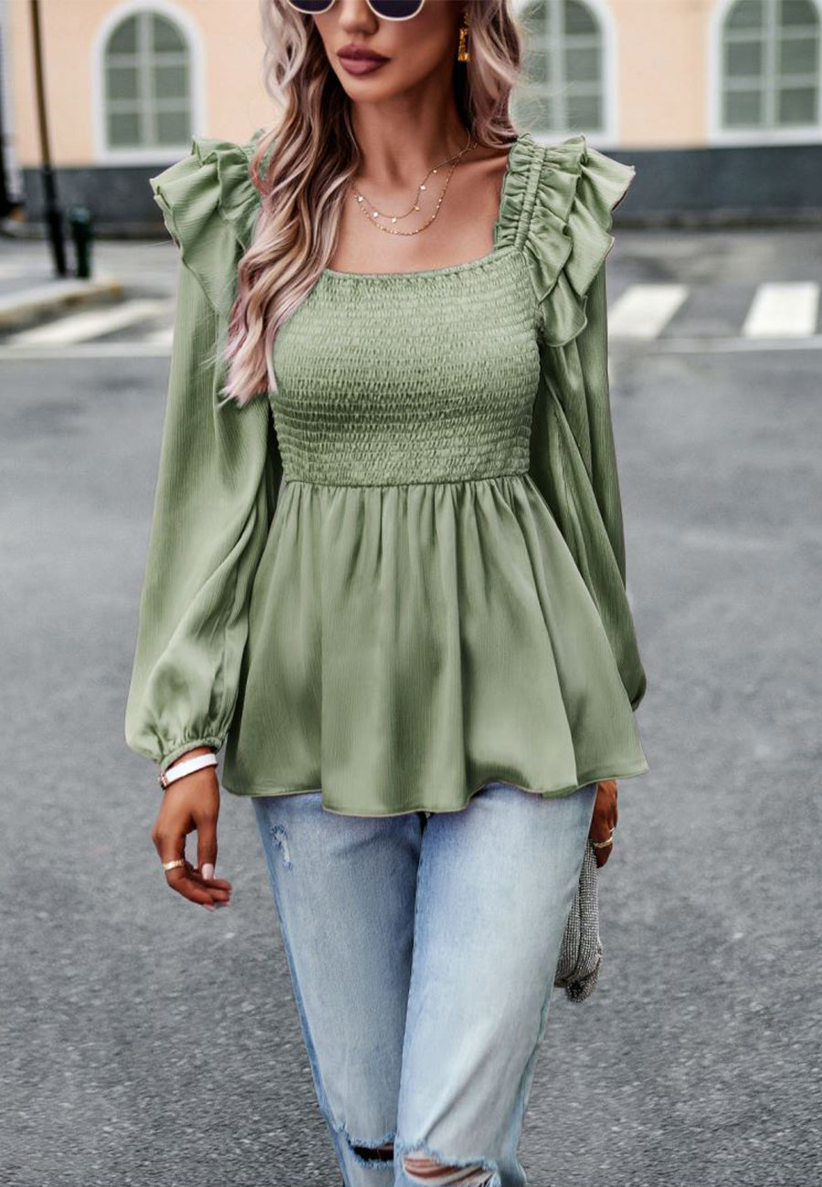 Blusa peplum con hombros con volantes