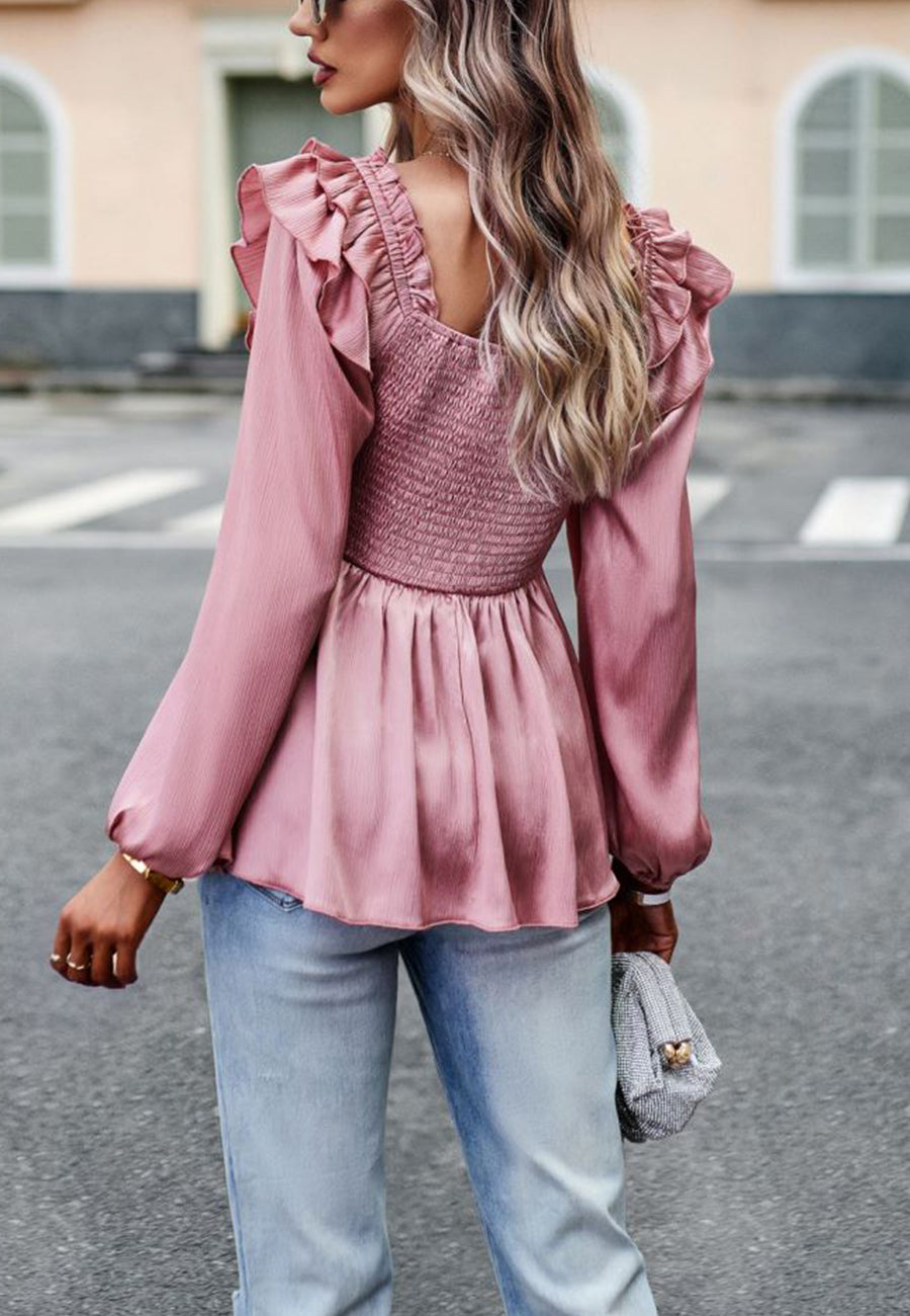 Blusa peplum con hombros con volantes