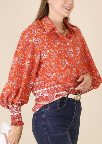 Oriental Floral Collared Shirt