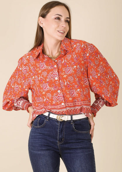 Oriental Floral Collared Shirt