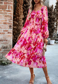 Vestido con bolsillos y estampado floral y hombros descubiertos