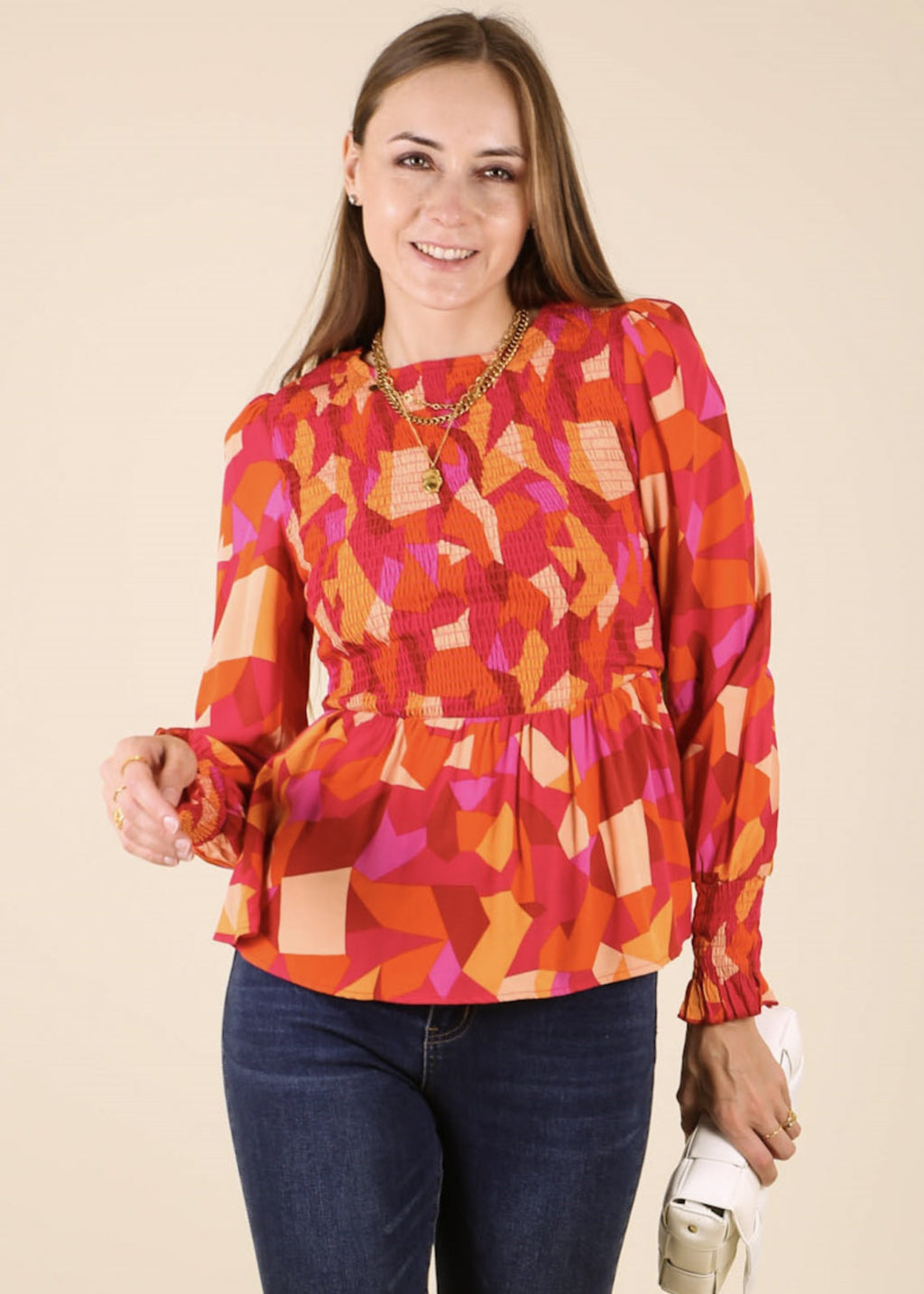Blusa peplum con estampado floral fruncido