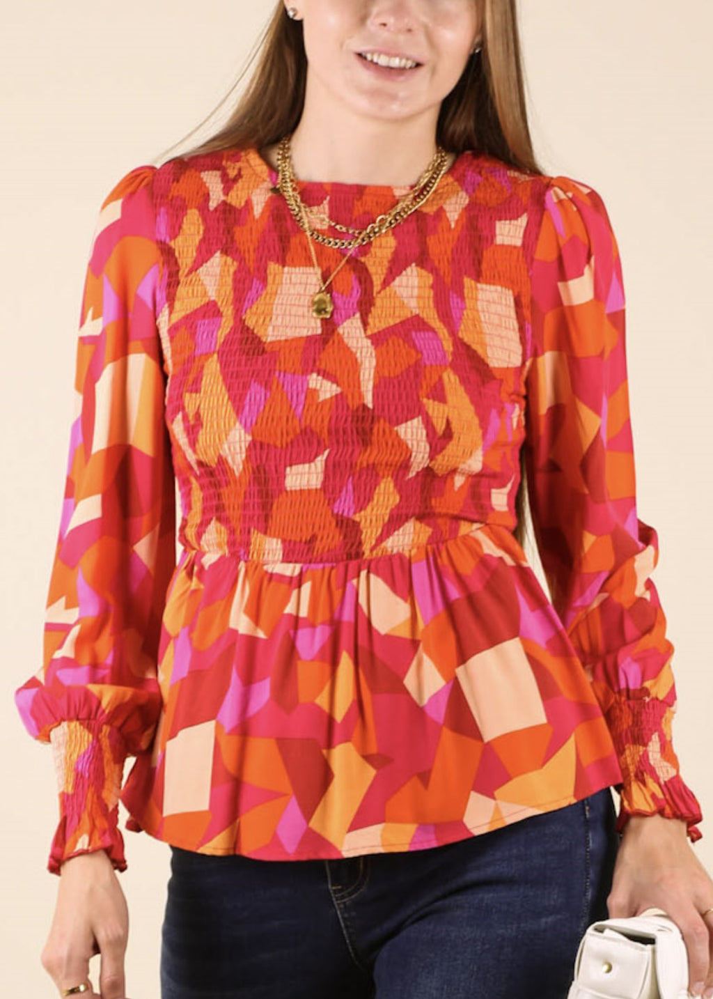 Blusa peplum con estampado floral fruncido
