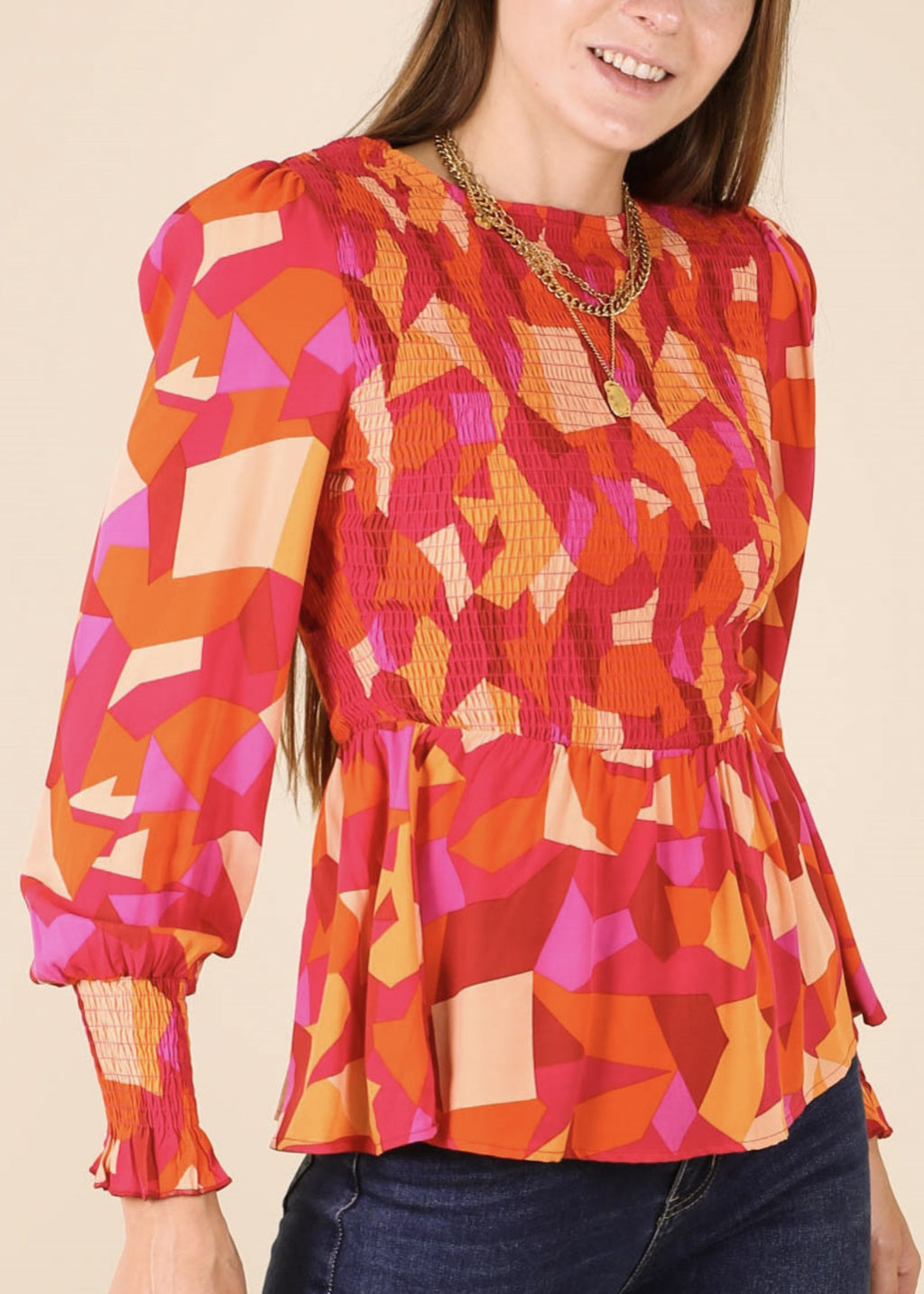 Blusa peplum con estampado floral fruncido