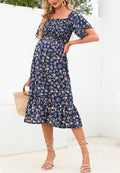 Vestido de manga corta fruncido con estampado floral
