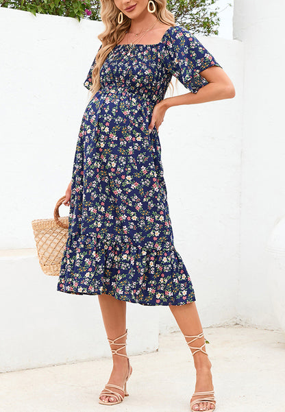 Floral Shirred Short Sleeve Dress