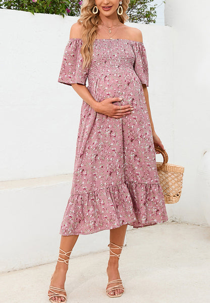 Floral Shirred Short Sleeve Dress