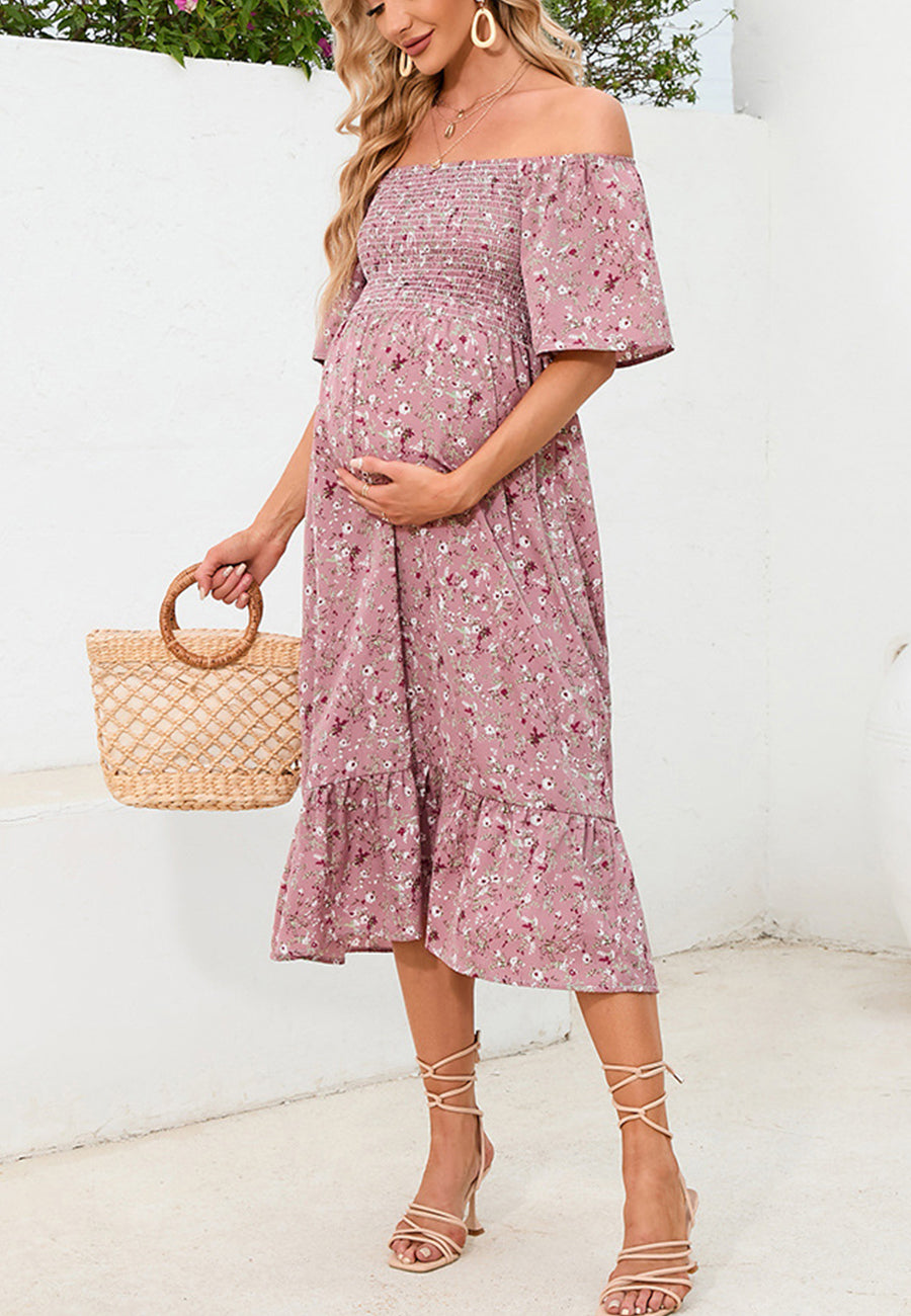 Vestido de manga corta fruncido con estampado floral