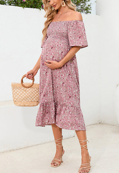 Floral Shirred Short Sleeve Dress