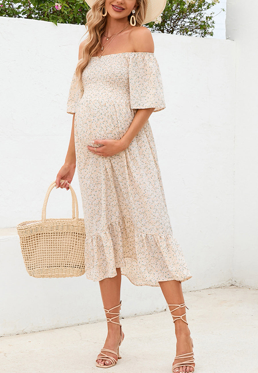 Vestido de manga corta fruncido con estampado floral