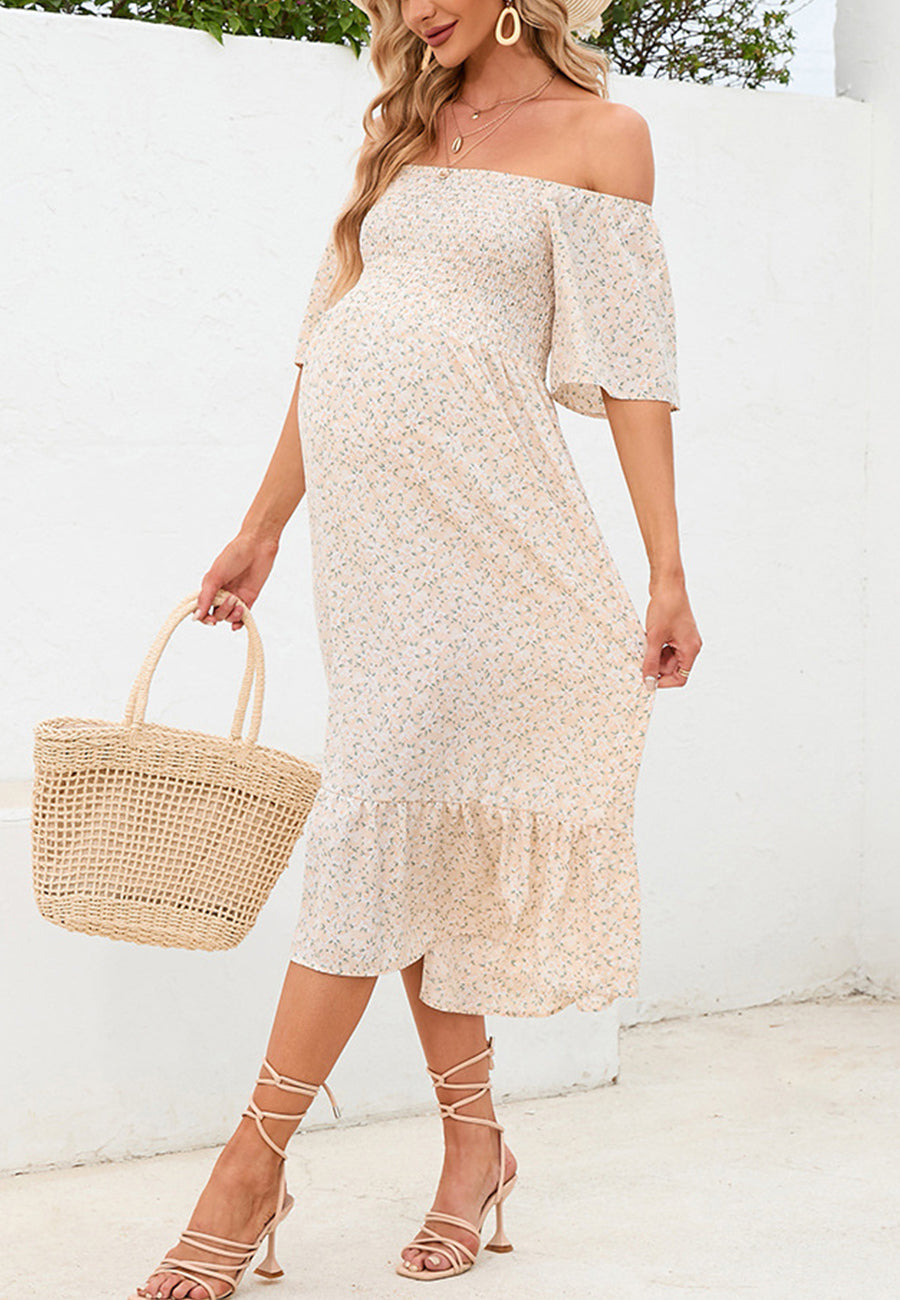 Vestido de manga corta fruncido con estampado floral