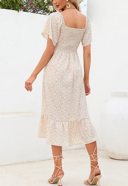Floral Shirred Short Sleeve Dress