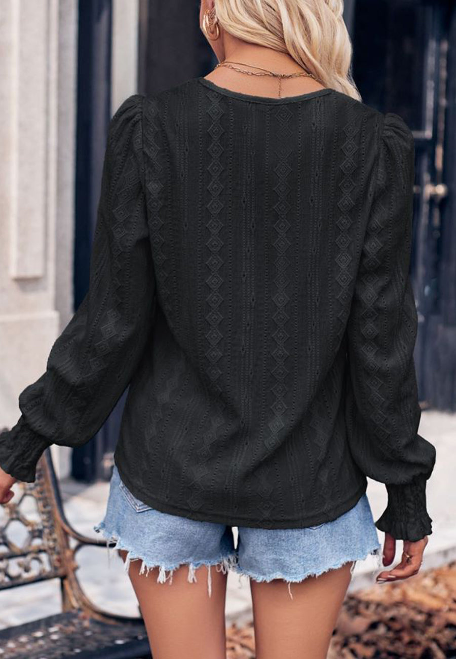 Shirred Cuff Eyelet Blouse