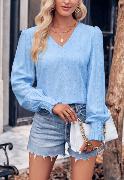 Shirred Cuff Eyelet Blouse