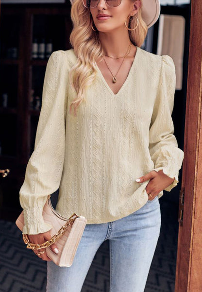 Shirred Cuff Eyelet Blouse