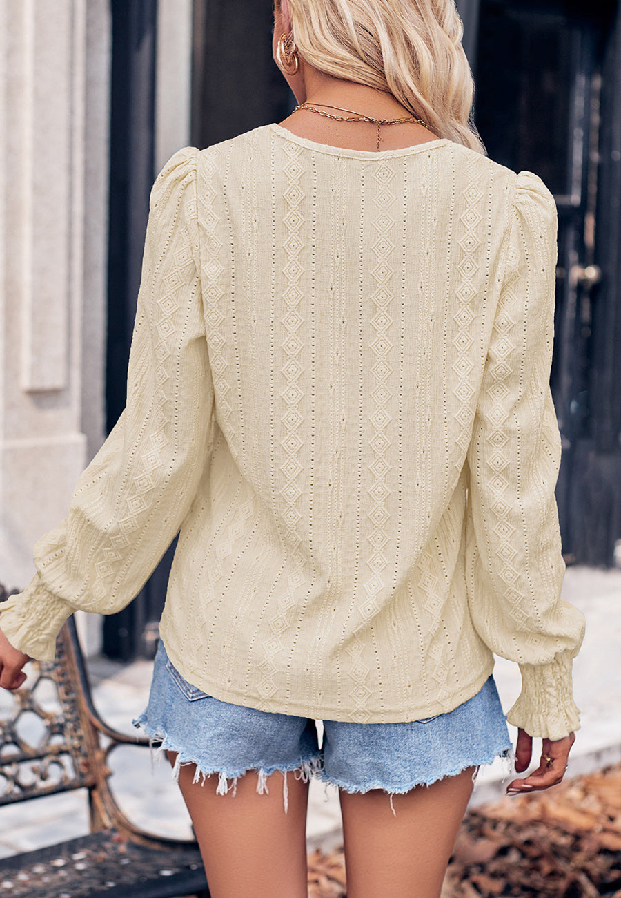 Shirred Cuff Eyelet Blouse