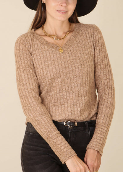 Solid Color Ribbed Knit Sweater