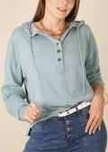 Drop Shoulder Button Front Hooded Sweater