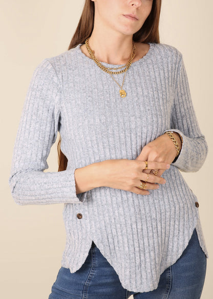 Curved Hem Side Button Sweater