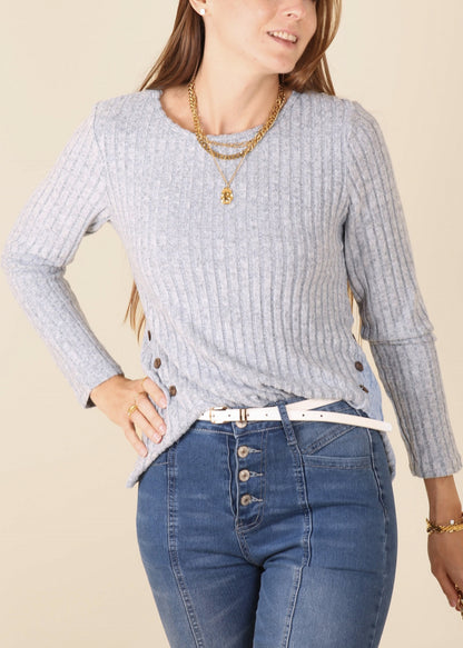 Curved Hem Side Button Sweater
