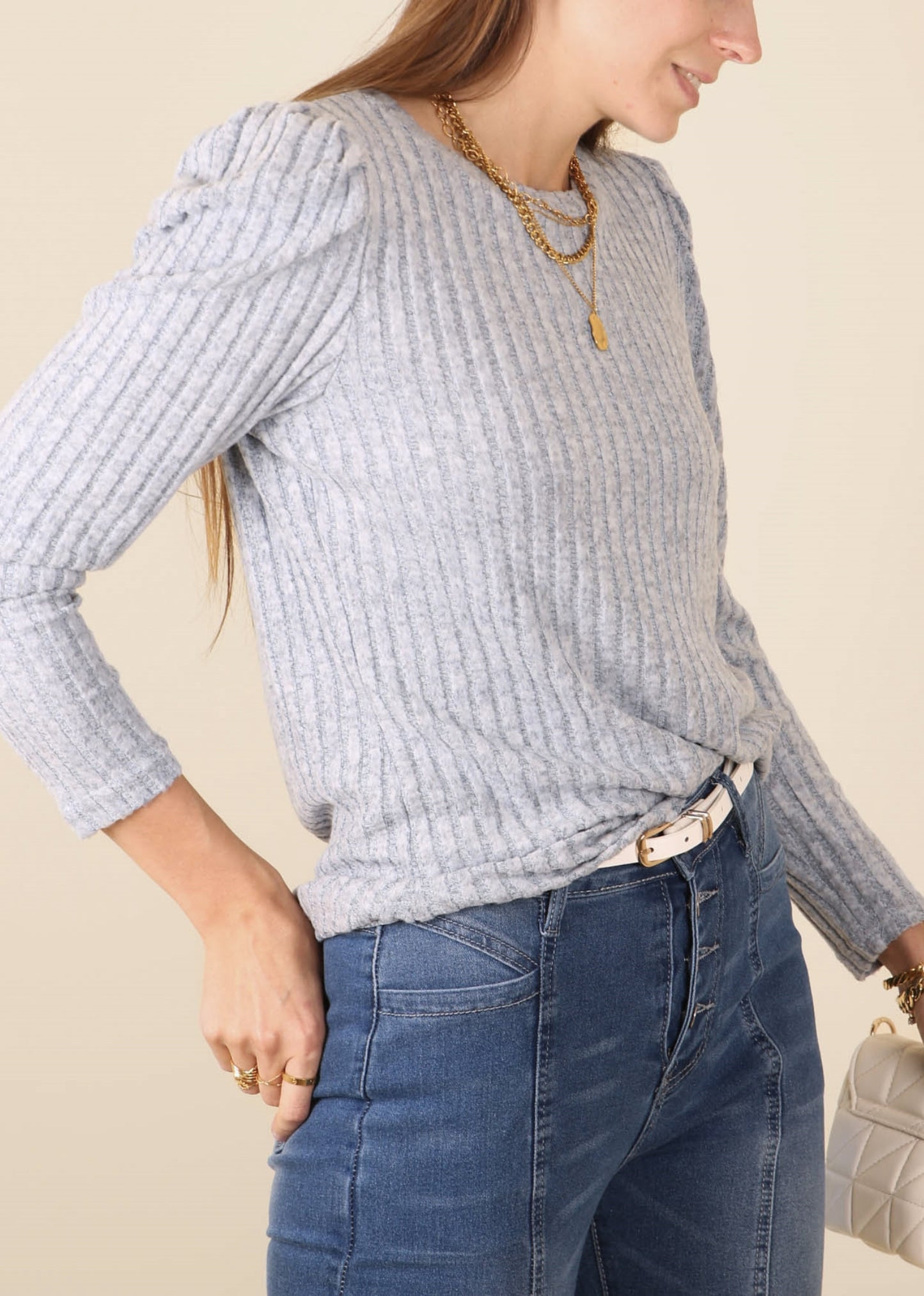 Pleated Long Sleeve Knit Sweater