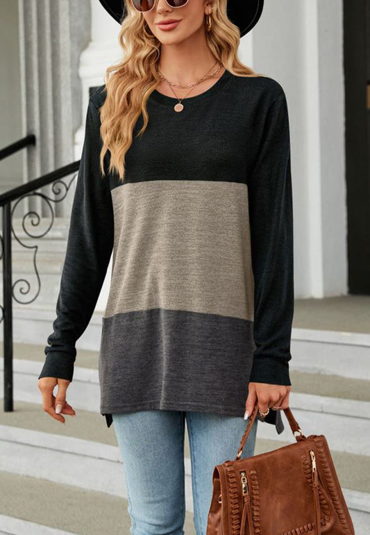 Color Block Side Slit Long Sweater