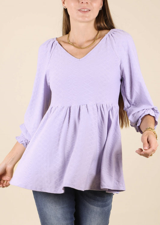 Textured V Neck Long Top