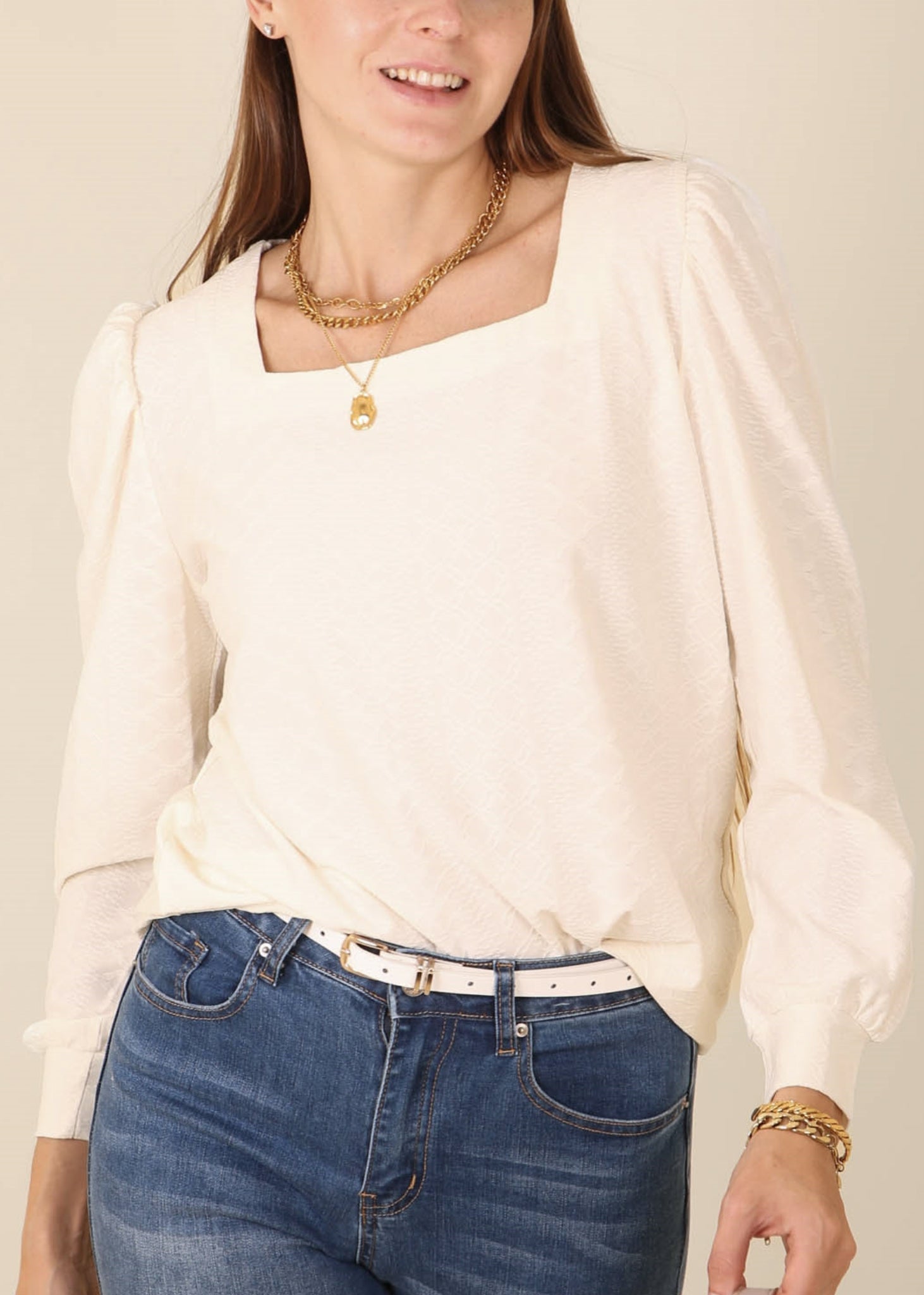 Square Neck Pleated Shoulder Blouse