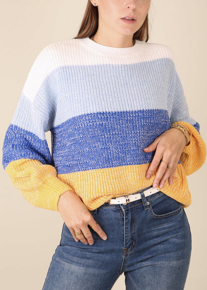 Multicolor Color Block Textured Sweater