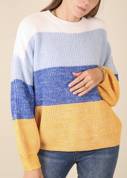 Multicolor Color Block Textured Sweater