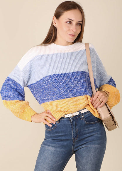 Multicolor Color Block Textured Sweater