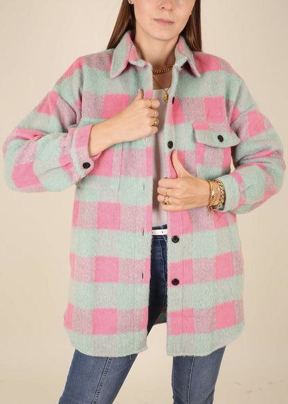 Plaid Pattern Curved Hem Shacket