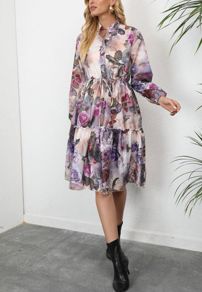 Vestido con cuello con volantes y estampado floral